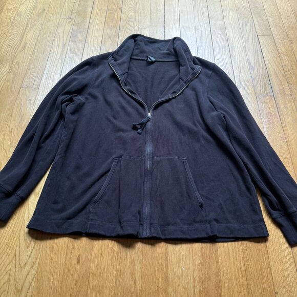 Eileen Fisher Size L Black 100% Cotton Relaxed Fit Zip-Up Jacket with Pockets - Picture 3 of 14